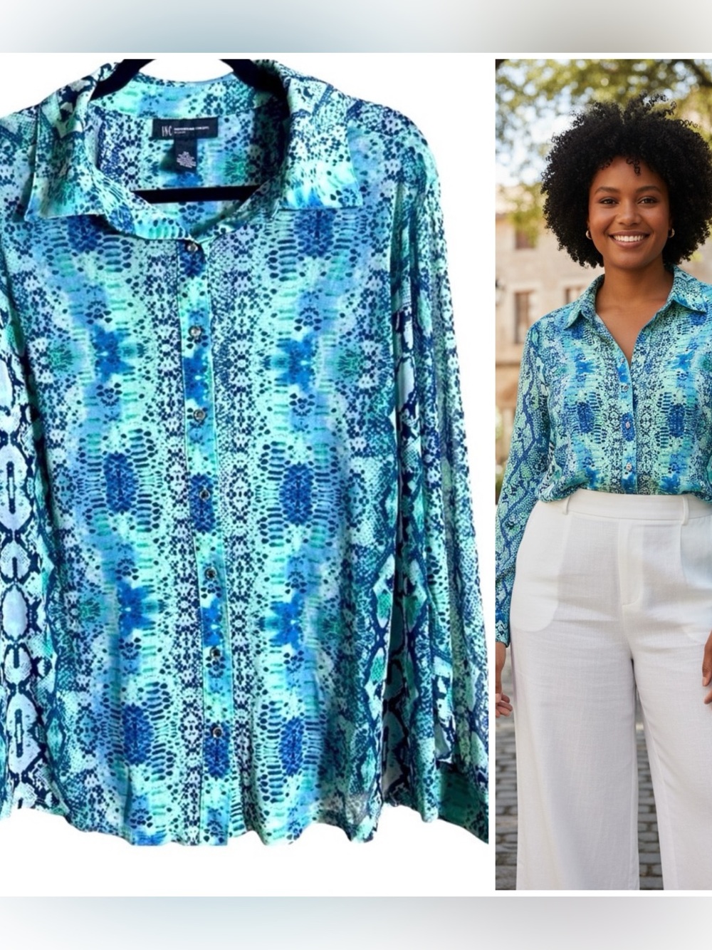 INC International Concepts Spring Snakeskin Print Sheer Blouse Women's Size 3X